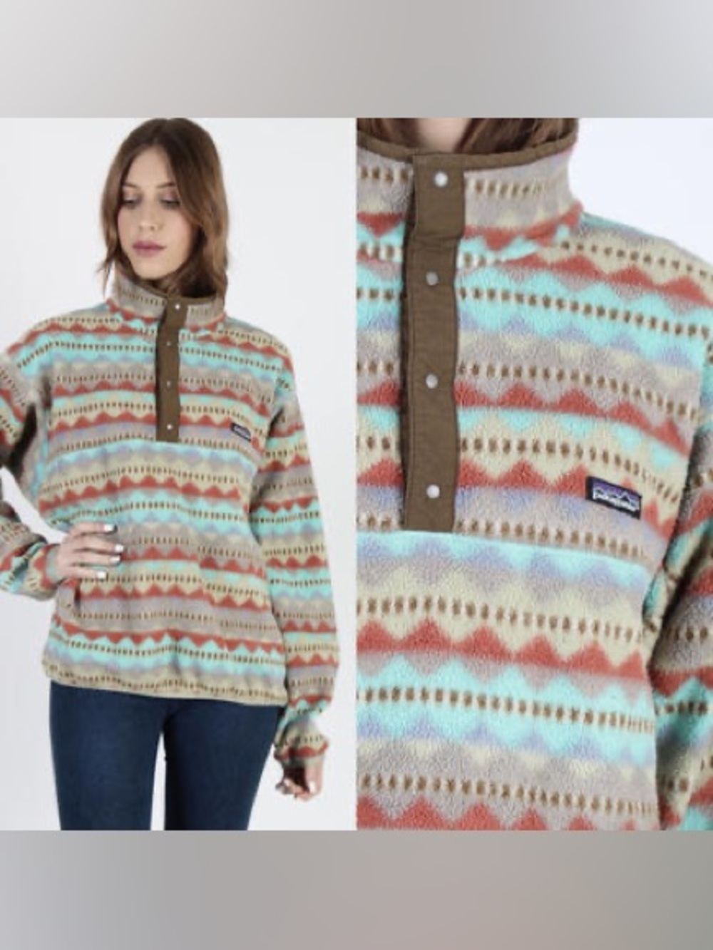 Vintage 90s Patagonia Gargoyle Synchilla Aztec Print Snap T Fleece Pullover S - Picture 4 of 7